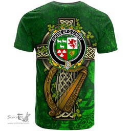ScotsTee Shop Irish House of O CONRY Coat of Arms Irish Family Crest T Shirt Irish Shamrock Celtic Cross and Harp T Shirt