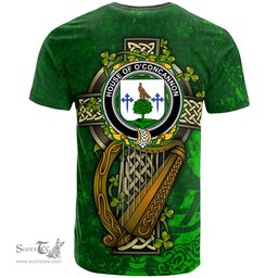 ScotsTee Shop Irish House of O CONCANNON Coat of Arms Irish Family Crest T Shirt Irish Shamrock Celtic Cross and Harp T Shirt