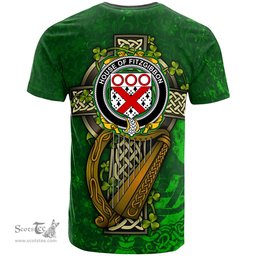 ScotsTee Shop Irish House of FITZGIBBON Coat of Arms Irish Family Crest T Shirt Irish Shamrock Celtic Cross and Harp T Shirt