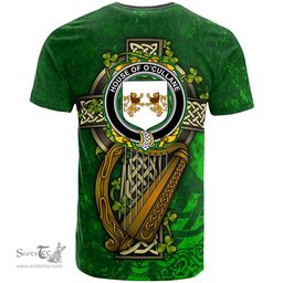 ScotsTee Shop Irish House of O CULLANE or Collins Coat of Arms Irish Family Crest T Shirt Irish Shamrock Celtic Cross and Harp T Shirt