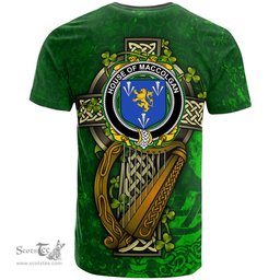 ScotsTee Shop Irish House of MACCOLGAN Coat of Arms Irish Family Crest T Shirt Irish Shamrock Celtic Cross and Harp T Shirt