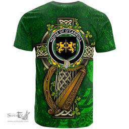 ScotsTee Shop Irish House of O CARROLL Coat of Arms Irish Family Crest T Shirt Irish Shamrock Celtic Cross and Harp T Shirt