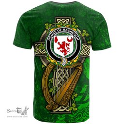 ScotsTee Shop Irish House of MACKEOGH Coat of Arms Irish Family Crest T Shirt Irish Shamrock Celtic Cross and Harp T Shirt