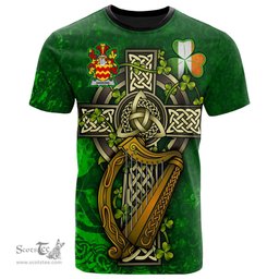 ScotsTee Shop Irish Harkins or O Harkin Coat of Arms Irish Family Crest T Shirt Irish Shamrock Celtic Cross and Harp T Shirt