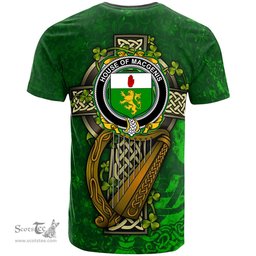 ScotsTee Shop Irish House of MACGENIS Coat of Arms Irish Family Crest T Shirt Irish Shamrock Celtic Cross and Harp T Shirt