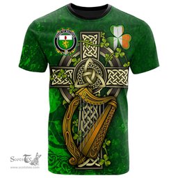 ScotsTee Shop Irish House of MACGENIS Coat of Arms Irish Family Crest T Shirt Irish Shamrock Celtic Cross and Harp T Shirt
