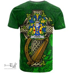 ScotsTee Shop Irish Forde or Consnave Coat of Arms Irish Family Crest T Shirt Irish Shamrock Celtic Cross and Harp T Shirt