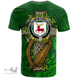 ScotsTee Shop Irish House of MACCARTHY Coat of Arms Irish Family Crest T Shirt Irish Shamrock Celtic Cross and Harp T Shirt