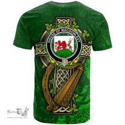 ScotsTee Shop Irish House of MACDONLEVY Coat of Arms Irish Family Crest T Shirt Irish Shamrock Celtic Cross and Harp T Shirt