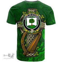 ScotsTee Shop Irish House of O CONNOR Faly Coat of Arms Irish Family Crest T Shirt Irish Shamrock Celtic Cross and Harp T Shirt