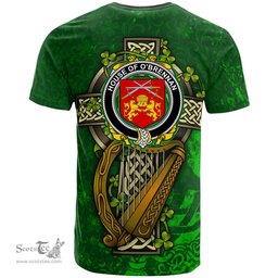 ScotsTee Shop Irish House of O BRENNAN Ossory Coat of Arms Irish Family Crest T Shirt Irish Shamrock Celtic Cross and Harp T Shirt