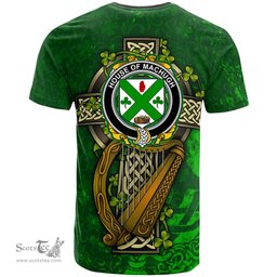 ScotsTee Shop Irish House of MACHUGH Coat of Arms Irish Family Crest T Shirt Irish Shamrock Celtic Cross and Harp T Shirt