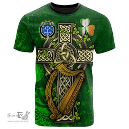 ScotsTee Shop Irish House of DARCY Coat of Arms Irish Family Crest T Shirt Irish Shamrock Celtic Cross and Harp T Shirt
