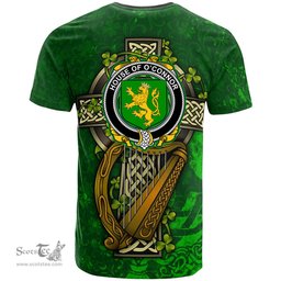 ScotsTee Shop Irish House of O CONNOR Kerry Coat of Arms Irish Family Crest T Shirt Irish Shamrock Celtic Cross and Harp T Shirt