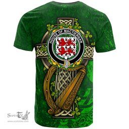 ScotsTee Shop Irish House of MACTIERNAN Coat of Arms Irish Family Crest T Shirt Irish Shamrock Celtic Cross and Harp T Shirt