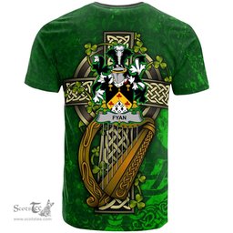 ScotsTee Shop Irish Fyan or Faghan Coat of Arms Irish Family Crest T Shirt Irish Shamrock Celtic Cross and Harp T Shirt