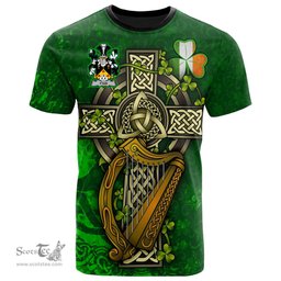 ScotsTee Shop Irish Fyan or Faghan Coat of Arms Irish Family Crest T Shirt Irish Shamrock Celtic Cross and Harp T Shirt