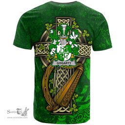 ScotsTee Shop Irish Gogarty Coat of Arms Irish Family Crest T Shirt Irish Shamrock Celtic Cross and Harp T Shirt