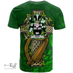 ScotsTee Shop Irish Kent Coat of Arms Irish Family Crest T Shirt Irish Shamrock Celtic Cross and Harp T Shirt