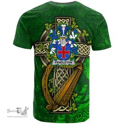 ScotsTee Shop Irish Pendleton Coat of Arms Irish Family Crest T Shirt Irish Shamrock Celtic Cross and Harp T Shirt
