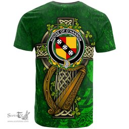 ScotsTee Shop Irish House of O HANNON Coat of Arms Irish Family Crest T Shirt Irish Shamrock Celtic Cross and Harp T Shirt