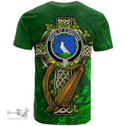 ScotsTee Shop Irish House of O SHEEHAN Coat of Arms Irish Family Crest T Shirt Irish Shamrock Celtic Cross and Harp T Shirt