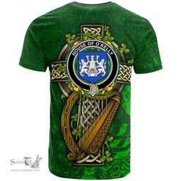 ScotsTee Shop Irish House of O KELLY Coat of Arms Irish Family Crest T Shirt Irish Shamrock Celtic Cross and Harp T Shirt