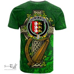ScotsTee Shop Irish House of O GRADY Coat of Arms Irish Family Crest T Shirt Irish Shamrock Celtic Cross and Harp T Shirt