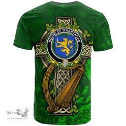 ScotsTee Shop Irish House of O HARTAGAN Coat of Arms Irish Family Crest T Shirt Irish Shamrock Celtic Cross and Harp T Shirt