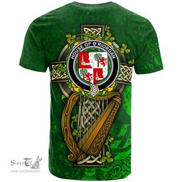 ScotsTee Shop Irish House of O RIORDAN Coat of Arms Irish Family Crest T Shirt Irish Shamrock Celtic Cross and Harp T Shirt