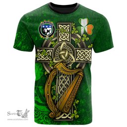 ScotsTee Shop Irish House of O DORAN Coat of Arms Irish Family Crest T Shirt Irish Shamrock Celtic Cross and Harp T Shirt