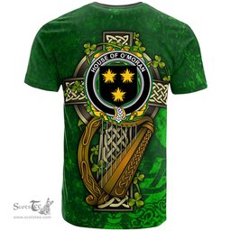 ScotsTee Shop Irish House of O MORAN Coat of Arms Irish Family Crest T Shirt Irish Shamrock Celtic Cross and Harp T Shirt
