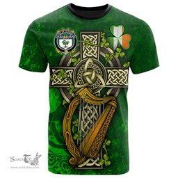 ScotsTee Shop Irish House of O DOWLING Coat of Arms Irish Family Crest T Shirt Irish Shamrock Celtic Cross and Harp T Shirt