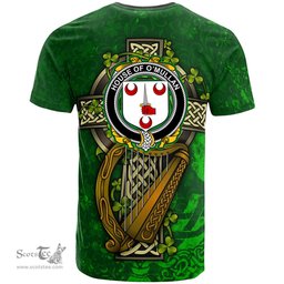 ScotsTee Shop Irish House of O MULLAN Coat of Arms Irish Family Crest T Shirt Irish Shamrock Celtic Cross and Harp T Shirt