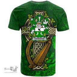ScotsTee Shop Irish O Donoghue Coat of Arms Irish Family Crest T Shirt Irish Shamrock Celtic Cross and Harp T Shirt