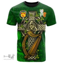 ScotsTee Shop Irish House of O GORMLEY Coat of Arms Irish Family Crest T Shirt Irish Shamrock Celtic Cross and Harp T Shirt
