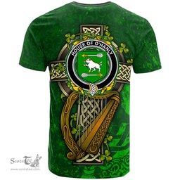 ScotsTee Shop Irish House of O HANLY Coat of Arms Irish Family Crest T Shirt Irish Shamrock Celtic Cross and Harp T Shirt