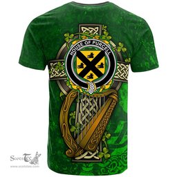 ScotsTee Shop Irish House of PURCELL Coat of Arms Irish Family Crest T Shirt Irish Shamrock Celtic Cross and Harp T Shirt