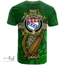 ScotsTee Shop Irish House of O PHELAN Coat of Arms Irish Family Crest T Shirt Irish Shamrock Celtic Cross and Harp T Shirt