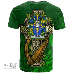ScotsTee Shop Irish Orme Coat of Arms Irish Family Crest T Shirt Irish Shamrock Celtic Cross and Harp T Shirt