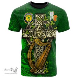 ScotsTee Shop Irish House of O SHERIDAN Coat of Arms Irish Family Crest T Shirt Irish Shamrock Celtic Cross and Harp T Shirt