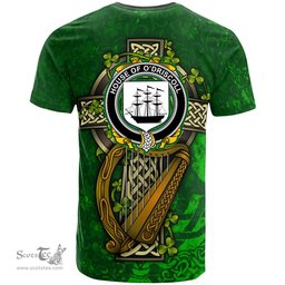 ScotsTee Shop Irish House of O DRISCOLL Coat of Arms Irish Family Crest T Shirt Irish Shamrock Celtic Cross and Harp T Shirt