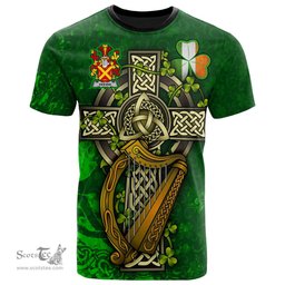 ScotsTee Shop Irish Keevan or O Kevane Coat of Arms Irish Family Crest T Shirt Irish Shamrock Celtic Cross and Harp T Shirt