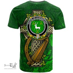 ScotsTee Shop Irish House of O HENNESSY Coat of Arms Irish Family Crest T Shirt Irish Shamrock Celtic Cross and Harp T Shirt