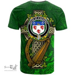 ScotsTee Shop Irish House of O KEARNEY Coat of Arms Irish Family Crest T Shirt Irish Shamrock Celtic Cross and Harp T Shirt