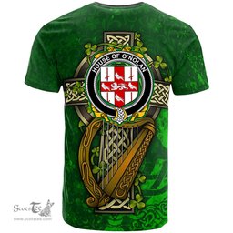 ScotsTee Shop Irish House of O NOLAN Coat of Arms Irish Family Crest T Shirt Irish Shamrock Celtic Cross and Harp T Shirt
