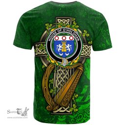 ScotsTee Shop Irish House of O HOLOHAN Coat of Arms Irish Family Crest T Shirt Irish Shamrock Celtic Cross and Harp T Shirt