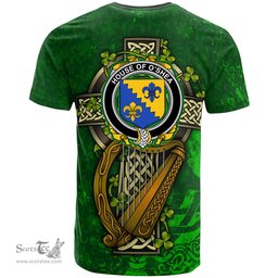 ScotsTee Shop Irish House of O SHEA Coat of Arms Irish Family Crest T Shirt Irish Shamrock Celtic Cross and Harp T Shirt