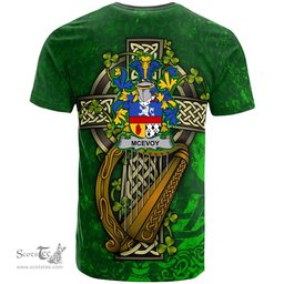 ScotsTee Shop Irish McEvoy or McKelvey Coat of Arms Irish Family Crest T Shirt Irish Shamrock Celtic Cross and Harp T Shirt