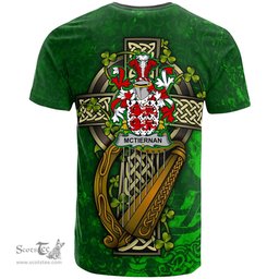 ScotsTee Shop Irish McTiernan or Kiernan Coat of Arms Irish Family Crest T Shirt Irish Shamrock Celtic Cross and Harp T Shirt